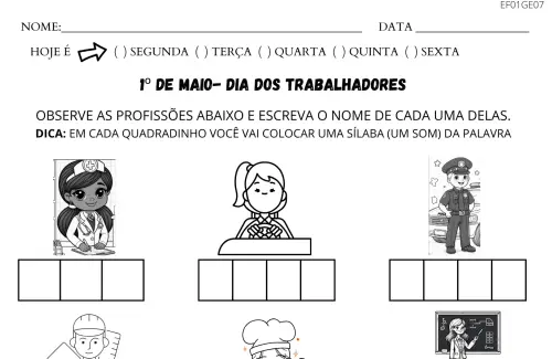 atividade para o 1º ano dia dos trabalho