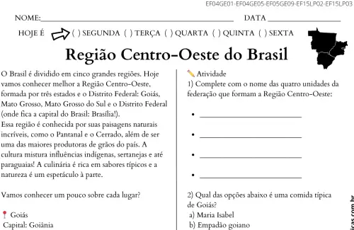 atividade região centro-oeste do Brasil