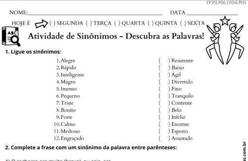 atividades de sinônimos
