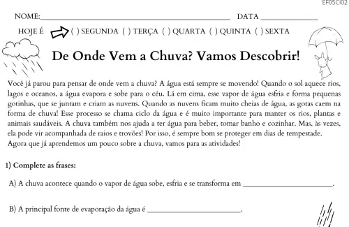 atividade de onde vem a chuva