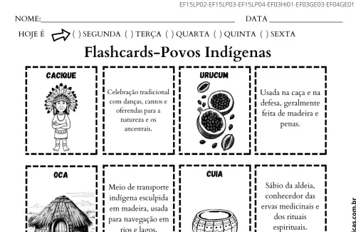 atividade flashcards dia dos povos indígenas